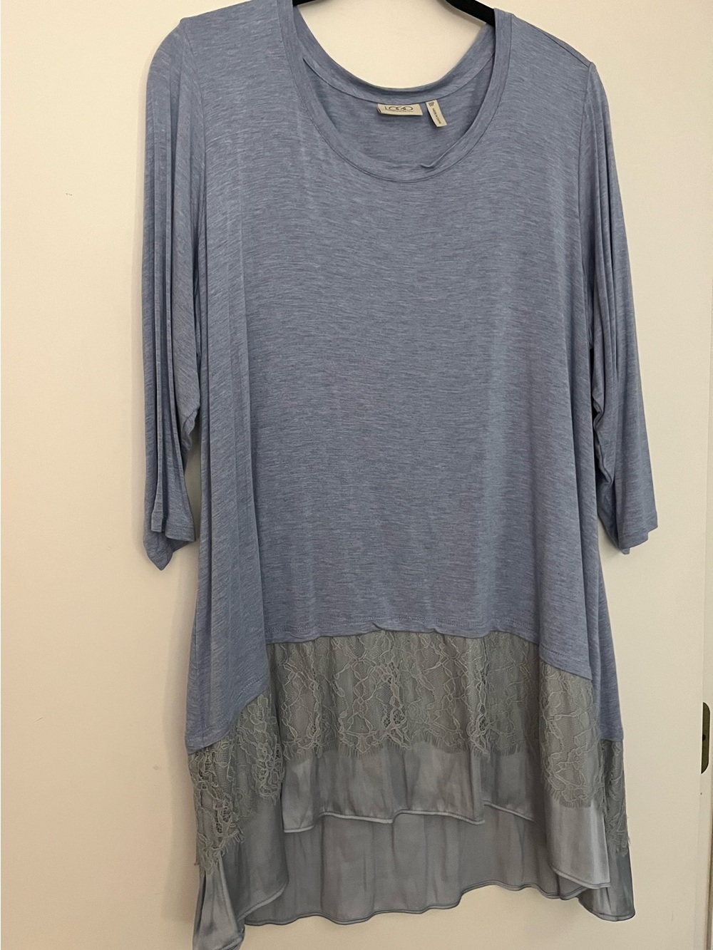 Logo Women's Blue Lace-Trim Layered Tunic Top